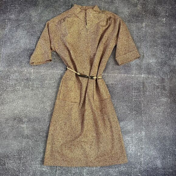 Women's Vintage 60's R&K Knits Belted Knit Knee Length Cottagecore Dress Sz M - Picture 1 of 6